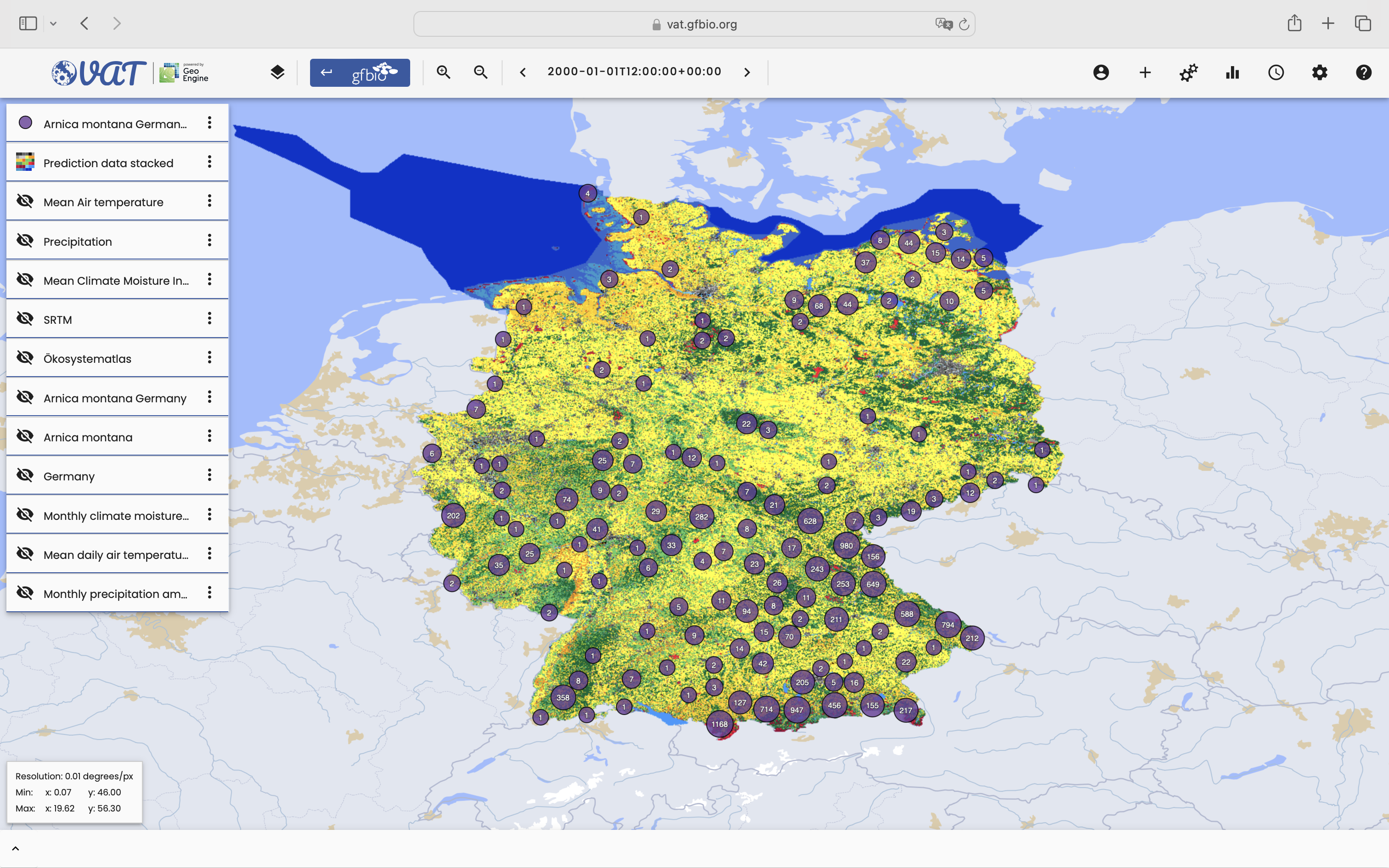 Overview of the map with the training and prediction data as well as all other layer visually hidden